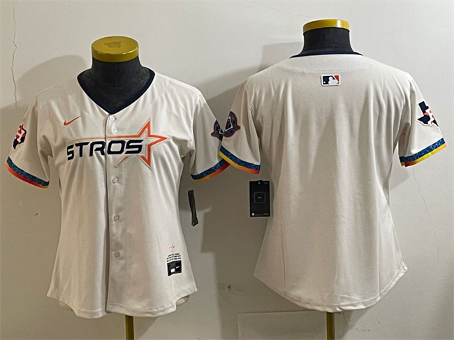 Women's Houston Astros Blank Cream 2025 City Connect With Texas Patch Limited Stitched Baseball Jersey(Run Small)